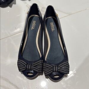 Melissa Blue Peep Toe Flats with Bow Detail